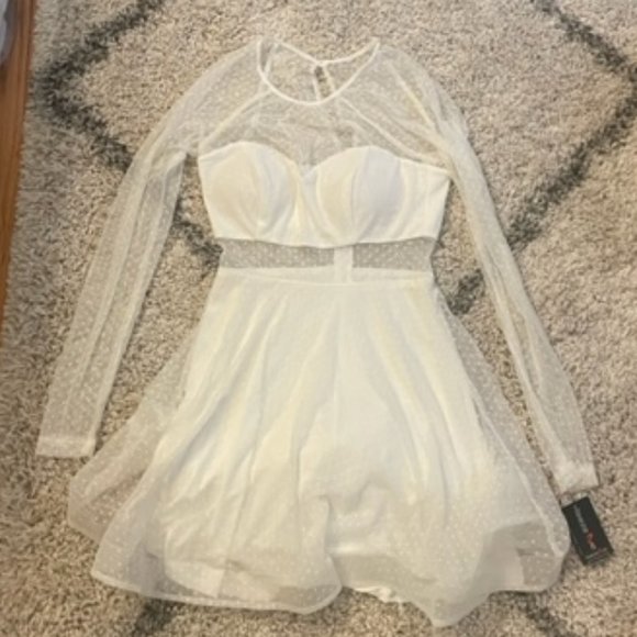 Women's Sheer White Polka Dot Dress - Picture 4 of 9